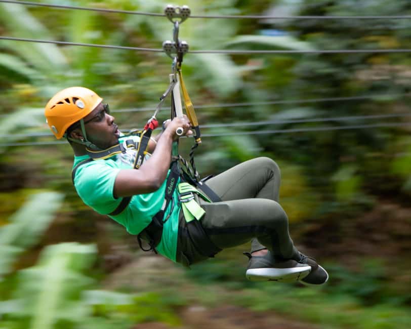 Castries, St. Lucia - Adrenaline Zipline - Getting fitted with the safety gear