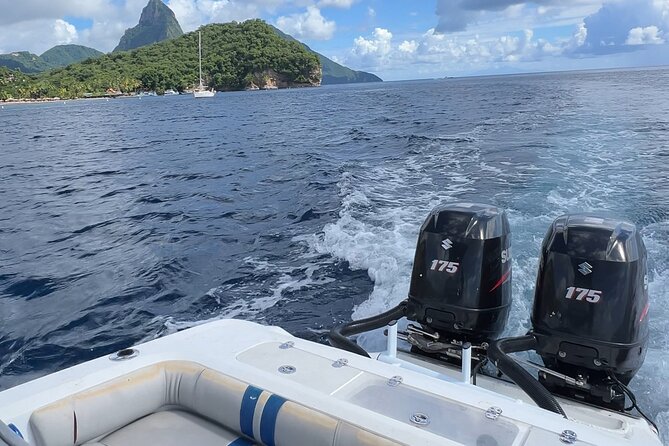 Private Boat Charter St. Lucia, boat tour to Soufriere. Full day - Jalousie Beach puts you between the Pitons
