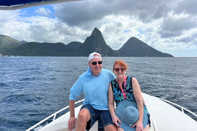 Private Boat Charter St. Lucia, boat tour to Soufriere. Full day - Anse Chastanet finishes with black sand and reef