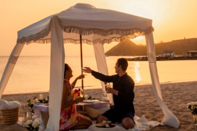Saint Lucia Private Cabana Sunset Soirée Beach Picnic - Charcuterie, wine, champagne, and water